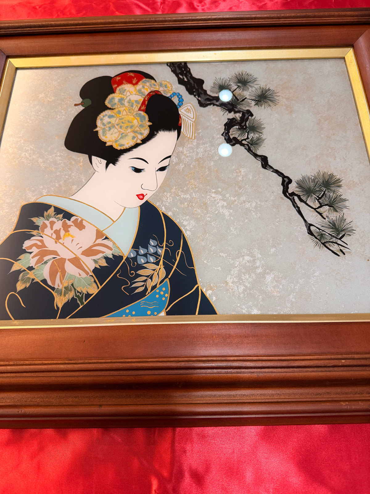 Vintage Japanese Maiko Glass Art | Washi Paper | Framed Artwork | YUIKURA